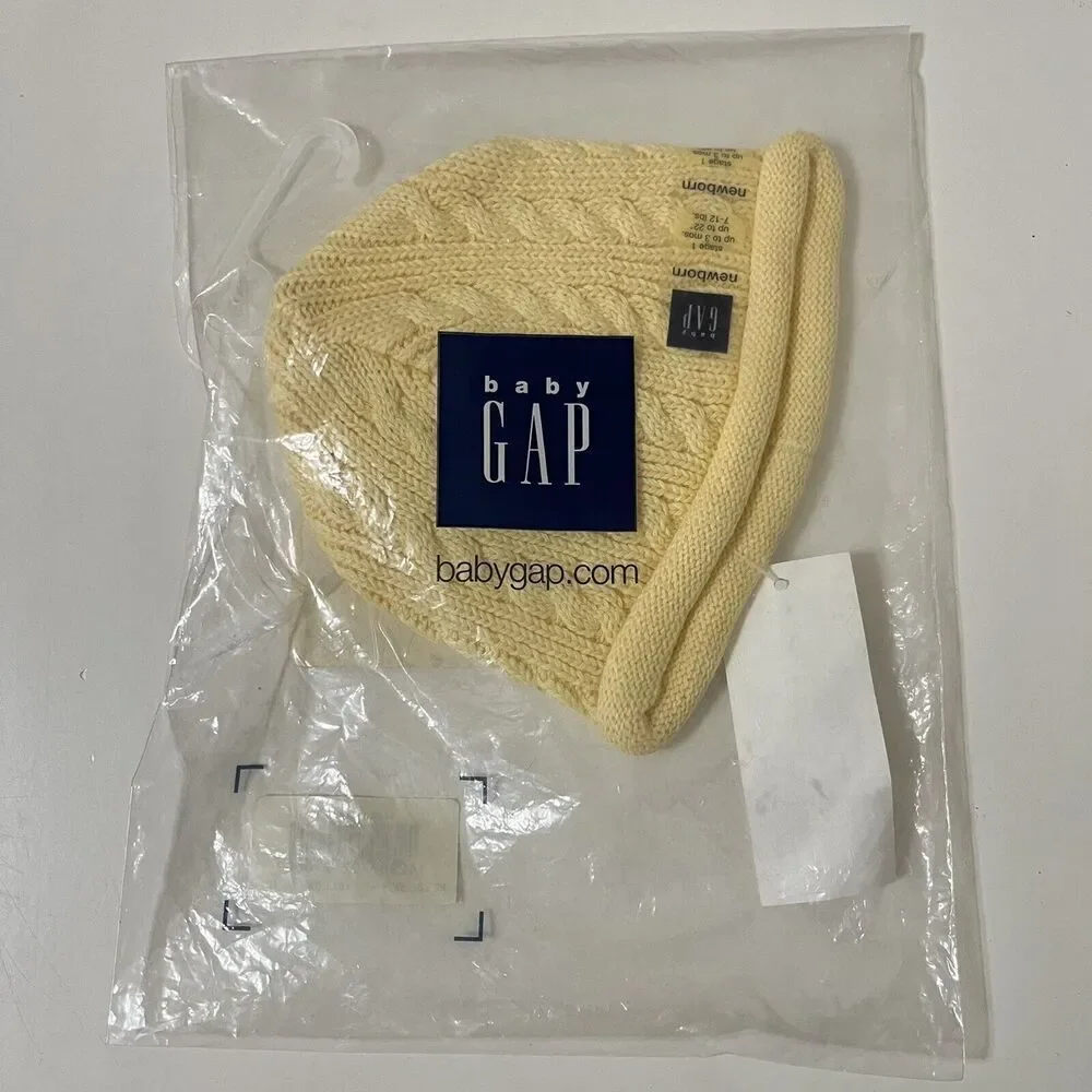 Vintage Baby Gap Yellow Cable Sweater Hat Newborn Stage 1 Up to 3 Months NWT